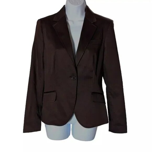 ZARA basic BLAZER jacket 97% COTTON Sz MED 1 BUTTON BROWN MADE in SPAIN ** A GEM - Picture 1 of 11